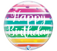 A 22-inch foil balloon shown inflated against a white background, printed with a birthday bright rainbow stripes bubble balloon | 1ct design.