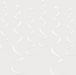 Eight white spiral party decorations arranged in two columns on a plain white background.