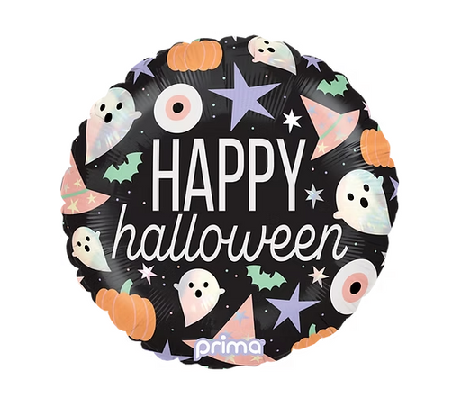 Round Happy Halloween Holographic Icons Mylar Balloon 18" | 1ct