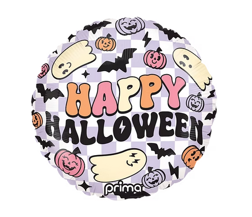 Round Happy Halloween Purple Checker Mylar Balloon 18" | 1ct