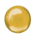 Shiny gold round foil balloon with a reflective surface and lighter highlight area in the center.