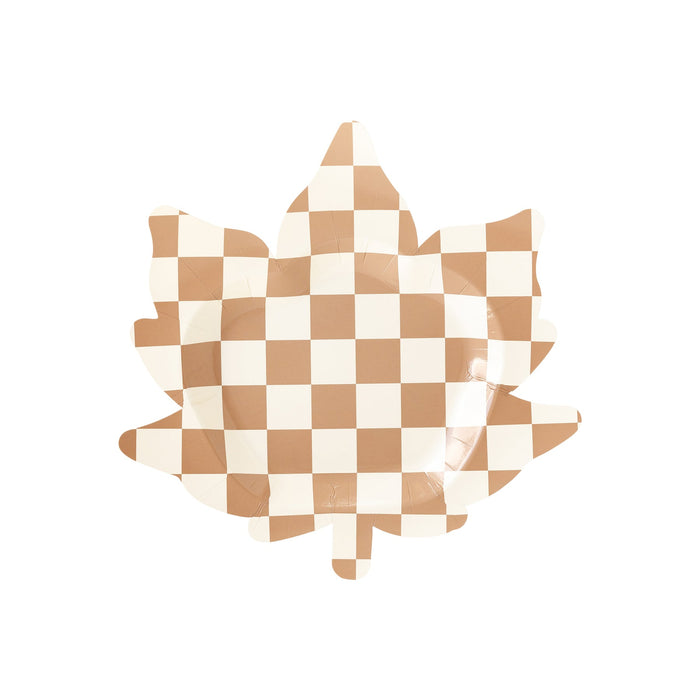 A 10 inch Thanksgiving Checkered Maple shaped Plate.