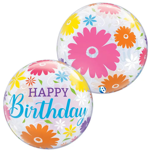 22" Birthday Flowers & Filigree Bubble Balloon | 1ct