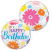 A 22-inch foil balloon shown inflated against a white background, printed with a birthday flowers & filigree bubble balloon | 1ct design.