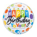 A 22-inch foil balloon shown inflated against a white background, printed with a birthday banner bubble balloon | 1ct design.