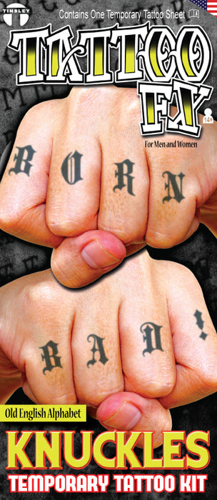 Product photo of Character Tattoo Kit Knuckles - Alphabet Old English — a Tinsley Transfers special effects makeup product on a plain background.
