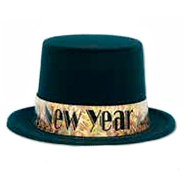 New Year's Band Black Velour Top Hat with Gold Prismatic Foil band.