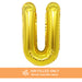 A 16-inchAir Filled Gold Mylar Letter Balloon in the letter U.