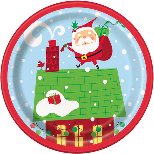 Christmas Santa Rooftop Paper Dessert Plates 7" | 8 ct