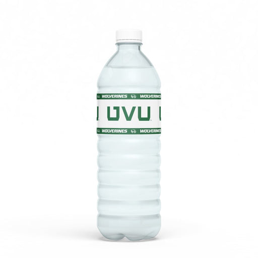 A water bottle with a UVU Water Bottle Label on it.