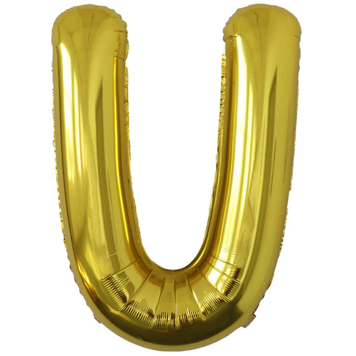 A 34-inch Gold Jumbo Metallic Balloon in the letter U.