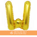 A 16-inchAir Filled Gold Mylar Letter Balloon in the letter W.