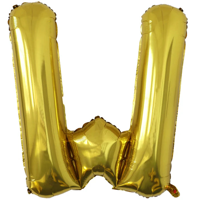 A 34-inch Gold Jumbo Metallic Balloon in the letter w.