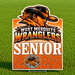 A custom yard sign featuring the West Mesquite Wranglers mascot and 'Senior 2027' text, displayed on a green grass background.