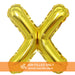 A 16-inchAir Filled Gold Mylar Letter Balloon in the letter X.