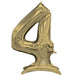 Gold foil number 4 balloon with a self-standing base and reflective metallic surface.