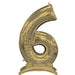 Gold foil number 6 balloon with self-standing base stand, 54 inches tall, featuring metallic finish and decorative design.