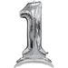 Silver metallic number one balloon with a self-standing base, featuring vertical ribbed texture and a shiny finish.