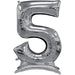 Silver foil number 5 balloon with self-standing base, approximately 54 inches tall.