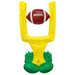 Yellow foil balloon shaped like a goalpost with a red and white football positioned at the top and green inflatable gloves at the base.
