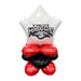 White star-shaped foil balloon with Alta Hawks logo and hawk head design, topped with pink and red round balloons and a black center balloon arranged in a cluster.