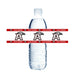 Two plastic water bottles wrapped with red bands featuring "ALTA HAWKS" text and hawk logo designs repeated across the label.