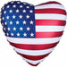 Heart-shaped foil balloon featuring the American flag with blue star field on the left and red and white stripes on the right.