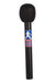 Black foam-topped microphone with a black handle featuring a blue and red "Elvis now" logo with a white silhouette of Elvis in a jumping pose.