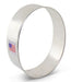 Clear plastic circular cookie cutter with a made in USA flag label visible on the side.