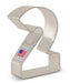 Cream-colored metal cookie cutter shaped like the number 2 with a "Made in USA" label featuring an American flag on the handle.