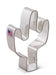 White metal cactus-shaped cookie cutter with an American flag label on the handle, shown standing upright against a white background.