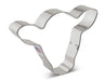 Stainless steel cow face-shaped cookie cutter with wavy edges and a small product label visible on one side.