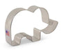 Beige metal elephant-shaped cookie cutter with a small American flag label visible on one side.