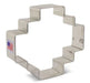 Clear plastic geometric polygon-shaped cookie cutter with an American flag label on the side.