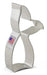 Silver metal mermaid tail-shaped cookie cutter with a Made in USA flag label on the handle.