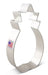 Silver metal pineapple-shaped cookie cutter with a small American flag label on the handle.