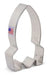 White metal rocket-shaped cookie cutter with handles on sides and a small American flag label visible on the band.