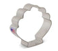 Aluminum seashell-shaped cookie cutter with scalloped edges and a "Made in USA" flag label visible on the side.