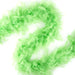 Fluffy apple green feathers arranged in a cloud-like formation against a white background, representing a feather boa product.