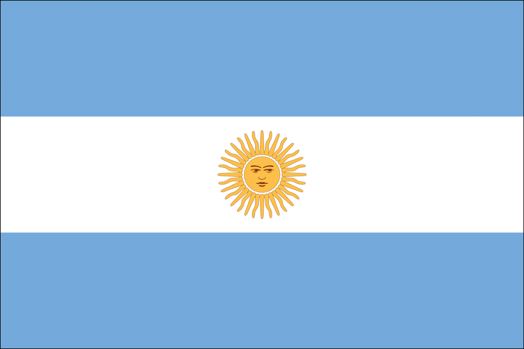Rectangular flag with three horizontal stripes: light blue on the top and bottom, and white in the center. A yellow sun emblem with a face and radiating rays is positioned in the middle of the white stripe.