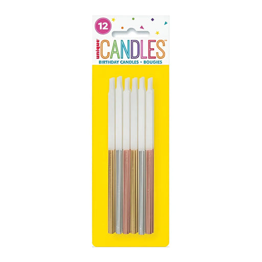 Assorted Metallic Dipped Birthday Candle 5in | 12ct