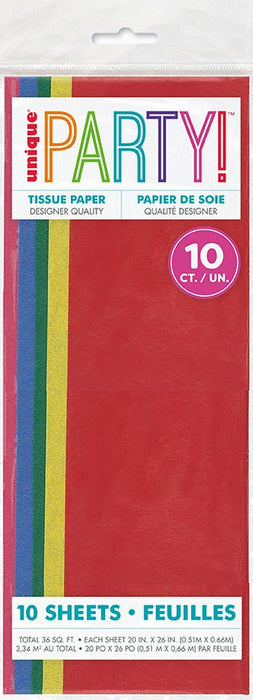 10ct Assorted Tissue Paper Bright Colors- Party Supplies