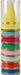 Stack of 8 colorful cone-shaped party hats with gold glitter bands, featuring yellow, blue, hot pink, green, lavender, light blue, and red hats in a clear cylindrical package.