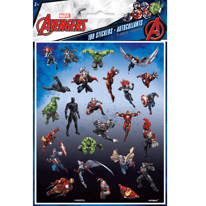Marvel Avengers stickers with characters on a blue background