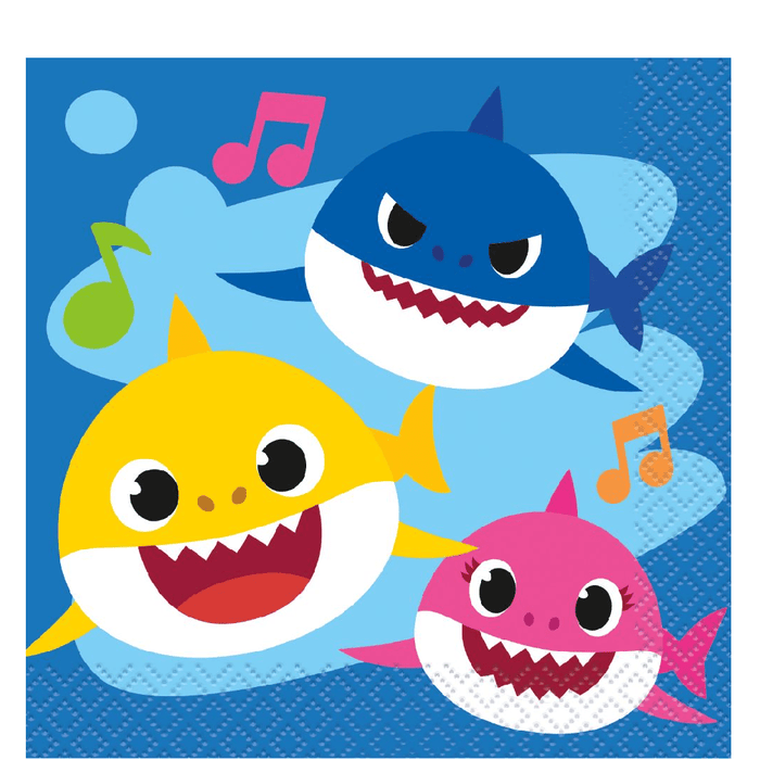 Napkin with cartoon sharks on a blue background