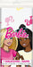 Barbie plastic tablecover featuring two smiling girls with blonde and black hair, bright pink Barbie logo, and silhouettes of Barbie characters on white background, measuring 54 by 84 inches.