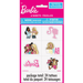Barbie temporary tattoos package with bright pink border displaying six different tattoo sheet designs featuring Barbie characters, silhouettes, and logos, containing 24 total tattoos for ages 5 and up.