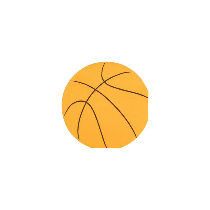 Orange basketball with black curved panel lines on a white background.