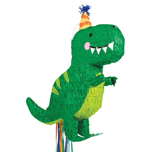 A 21.5 inch Happy Dino Pull String Piñata.