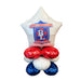 White star-shaped foil balloon with Ben Lomond High School crest featuring blue and red tartan design, topped with red, white, and blue rounded balloon bases beneath.